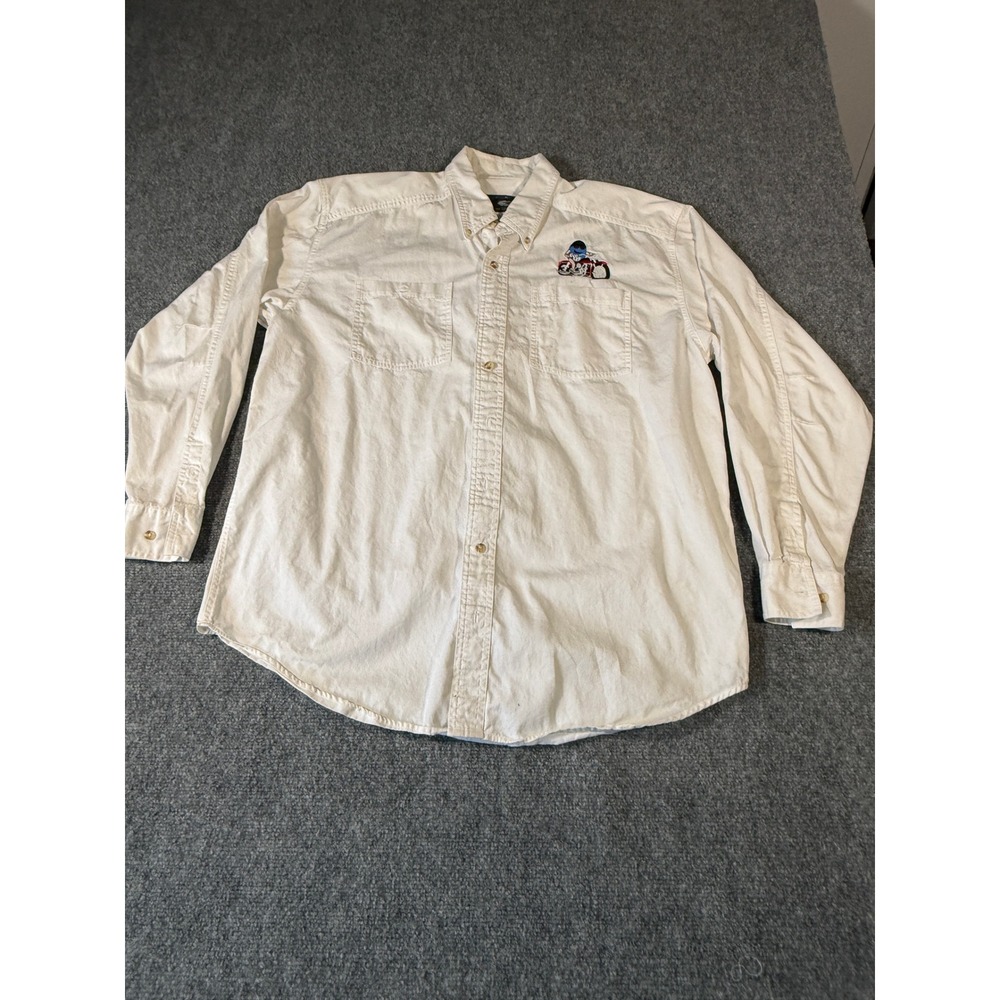 Cyrk Clothing Company Mens Large White Cotton Button Down Motorcycle‎ Shirt L